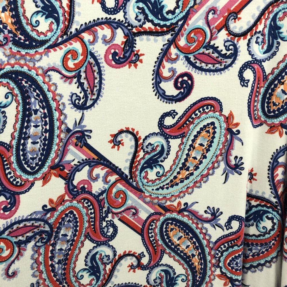 T by Talbots Womens 3X UPF 50 Paisley V Neck Roll Tab Sleeve Pullover - Picture 9 of 13